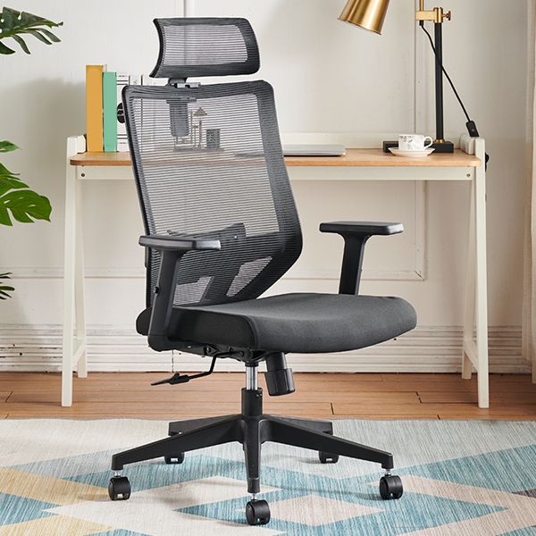 Modern Desk Chair Mesh Computer Chair in Black High-Back Chair with Wheels