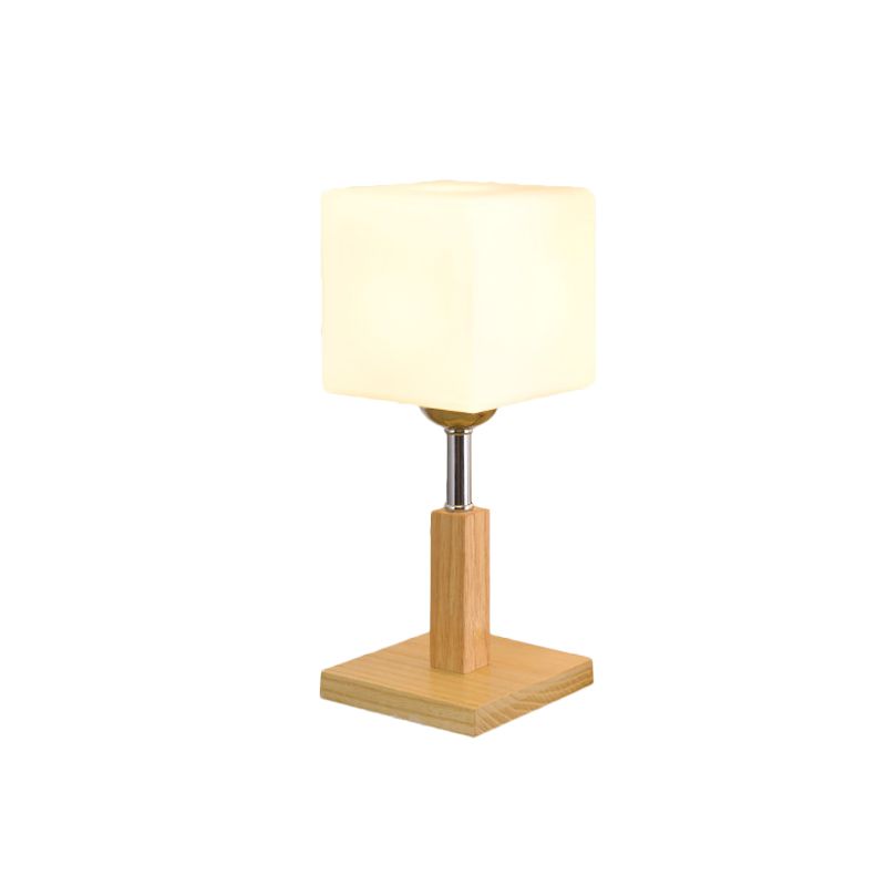 Globe/Cylinder/Square Night Table Light Modernist Frosted Glass 1 Light Wood Night Lamp for Bedside