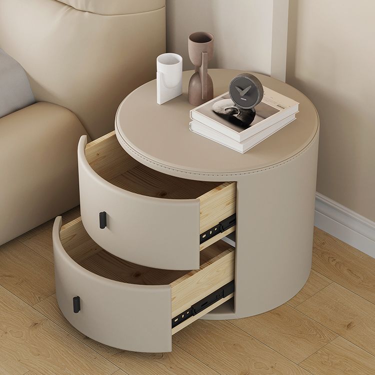 Faux Leather Oval Nightstand with 2-Drawer Wood Bedside Table for Nursery