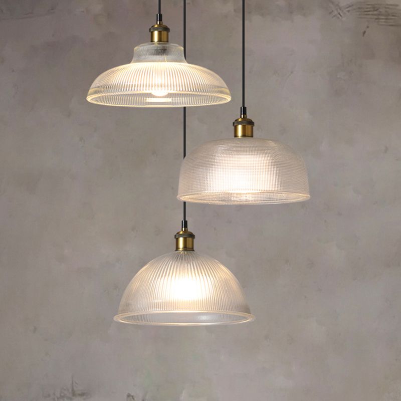 1-Light Drop Lamp Vintage Brass Glass Shaded Restaurant Suspension Pendant Light