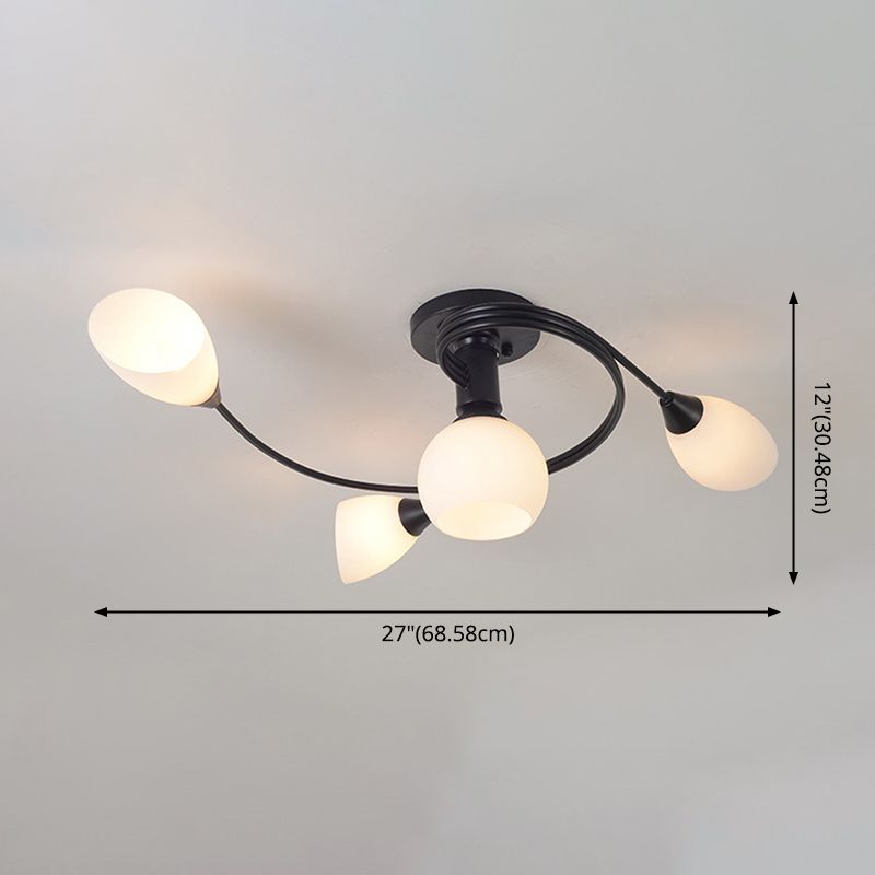 Modern Nordic Macaron Semi Flush Mount Wrought Iron Radial Ceiling Light with White Glass Shade