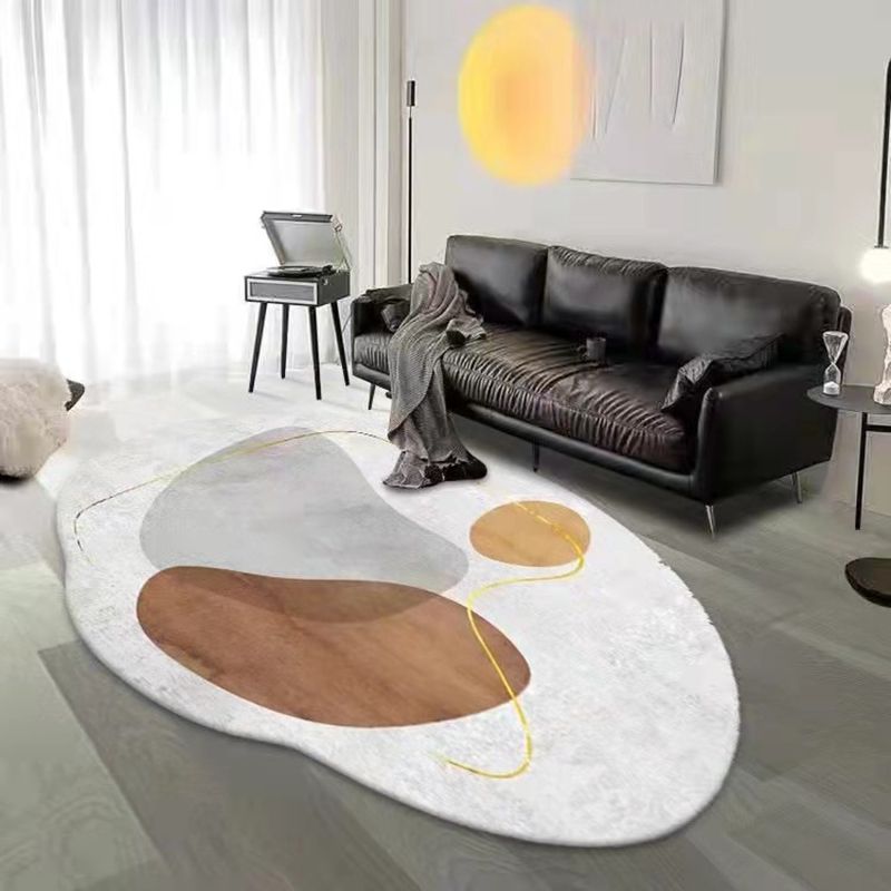 White Line Rug Polyester Casual Rug Stain Resistant Rug for Drawing Room