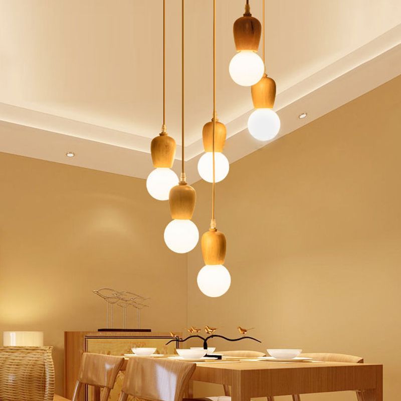 Geometric Pendant Light Fixture Nordic Wooden Hanging Pendant for Bedroom