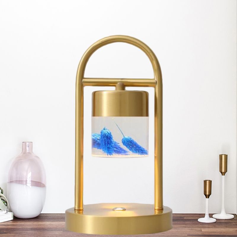 Gold Column Table Lamp Simplicity Clear Glass LED Desk Light with U-Shaped Metal Frame