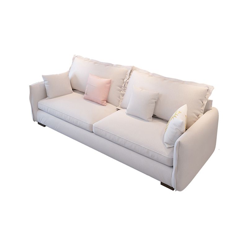 Contemporary White Loose Back Sofa Square Arm Stationary Settee