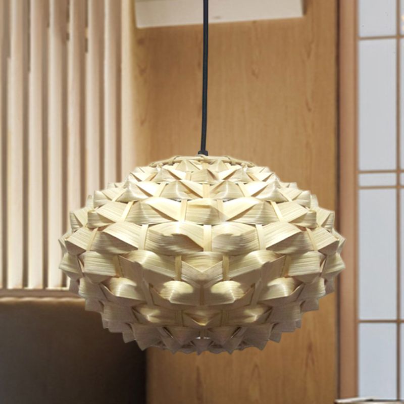 Lampada a sospensione Lanterna Bamboo asiatico 1 Bulbo BEIGE BEIGE Apparecchio di illuminazione a sospensione, largo 12 "/16"