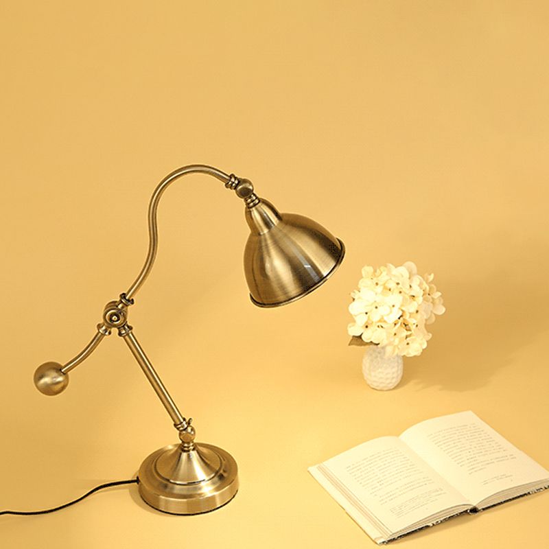 Gold Bowl Swing Arm Nightstand Light Retro Metallic 1 Head Bedroom Table Lighting