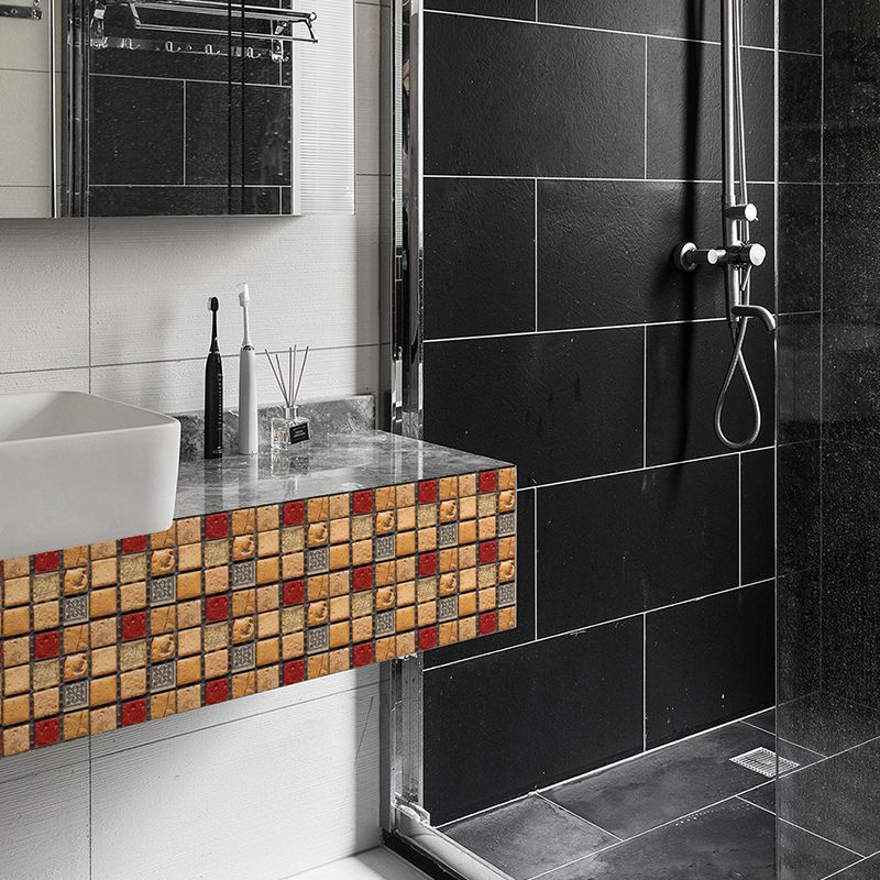 Red Brown Mosaics Tile Wallpaper Panels Peel and Paste Wall Covering for Accent Wall