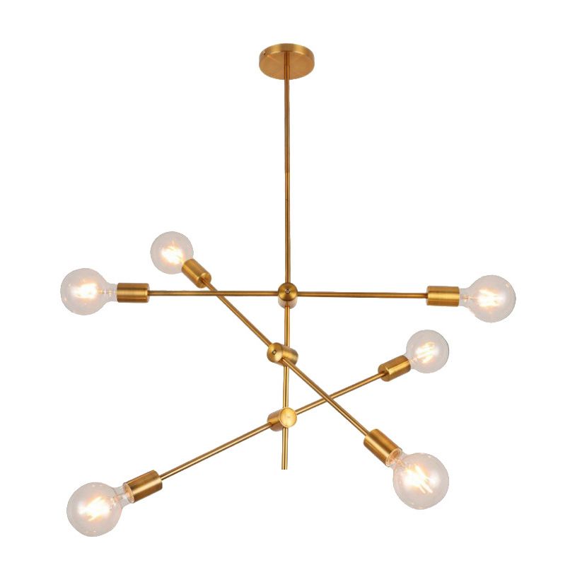 Metal Starburst Chandelier Light Brass Multi Light Industrial Pendant Light for Living Room