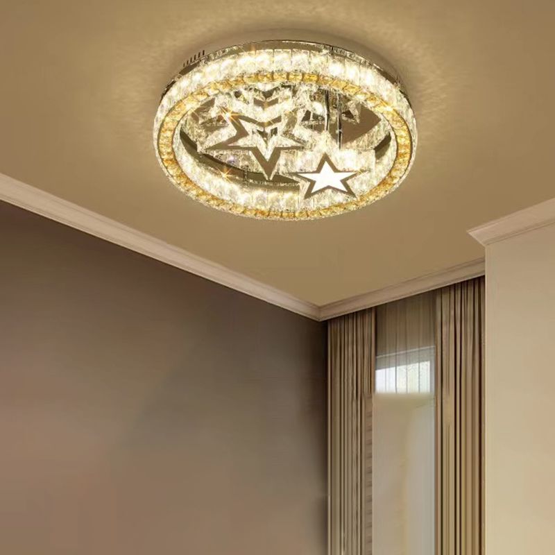 Ringed Shape Semi Flush Mount Modern Style Crystal 3 Lights Flush Ceiling Light in White