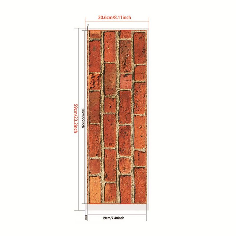 PVC Self Sticking Wallpapers Industrial Faux Brick Wall Art in Red Brown, 22' L x 7.5" W