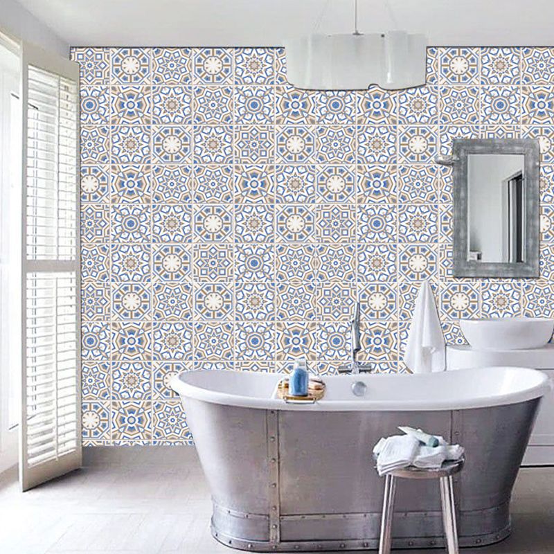 Blue Floral Tiles Wallpaper Panels Self-Sticking Bohemian Living Room Wall Decor