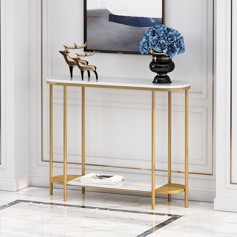 Glam Oval Console Table with Storage Shelf for Hall Accent Table