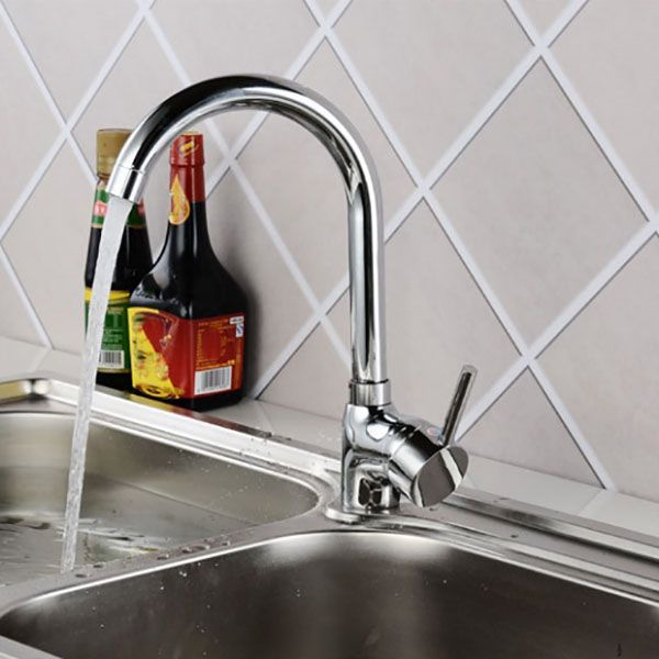 Contemporary Single Handle Kitchen Faucet One Lever Water Faucet in Chrome