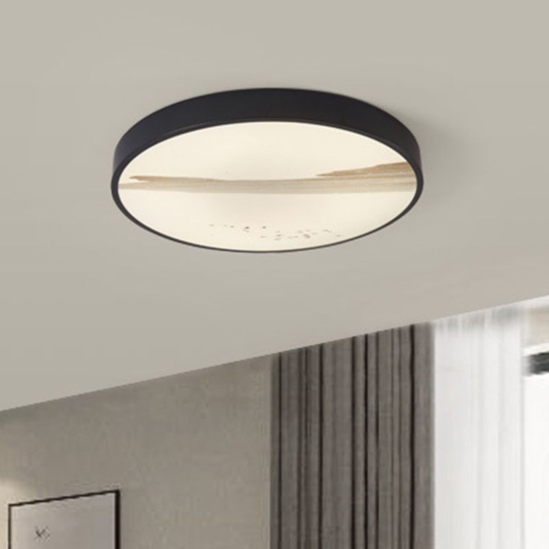 Lámpara empotrada redonda para comedor, lámpara LED de metal contemporánea montada en el techo, color negro, blanco/luz cálida