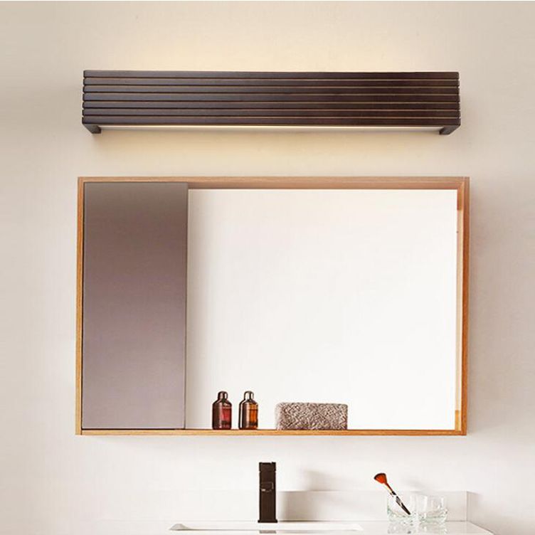 Lineaire schaduw houten wand sconce moderne 1-licht spiegelwandverlichtingsarmaturen in bruin