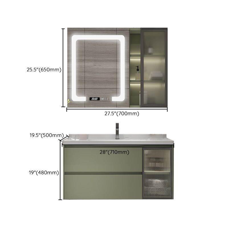 Waterproof Vanity Green Wood Frame Single Sink Drawers Mirror Wall-Mounted Vanity