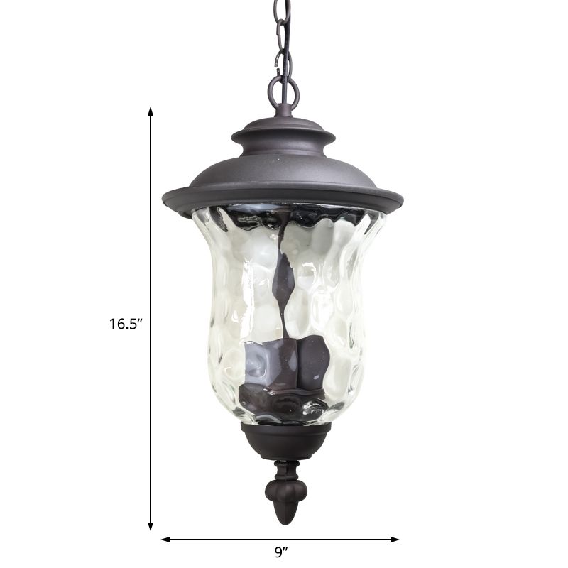 3-Light Pendant Light with Dimpled Glass Shade Metal Antique Style Outdoor Hanging Lamp in Dark Gray