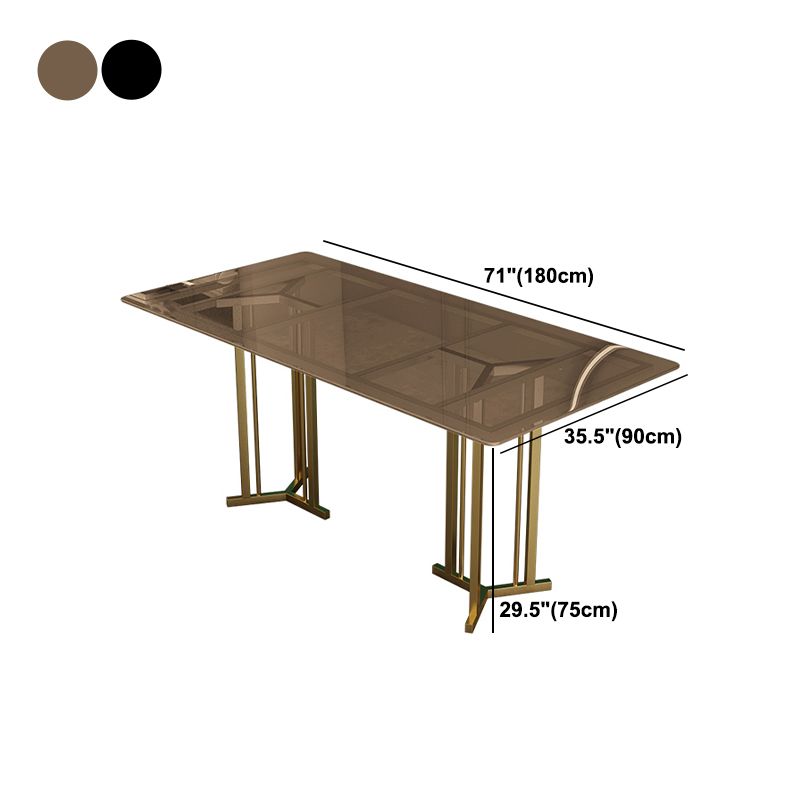 Table à manger en verre rectangle de style moderne avec cadre doré