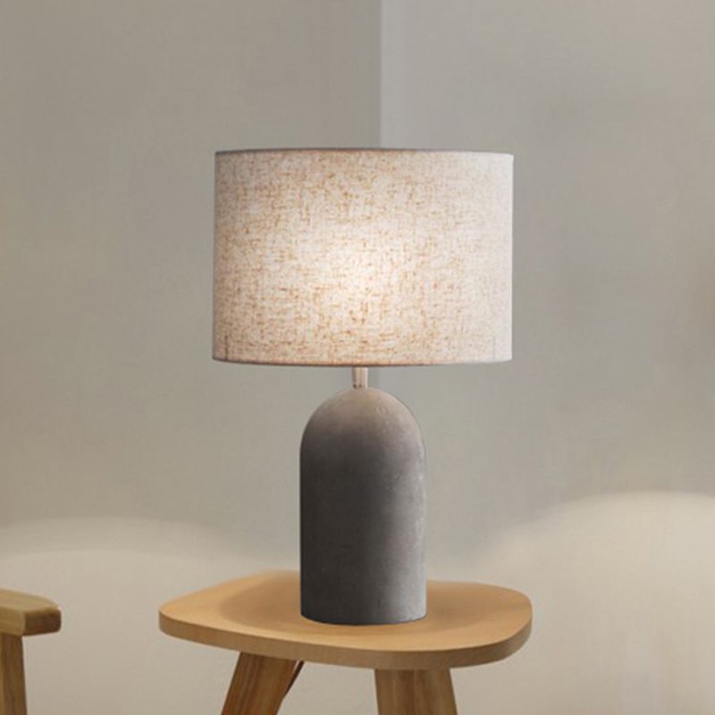 Half Capsule Cement Table Lighting Modern Single Grey Night Lamp with Drum Fabric Lampshade