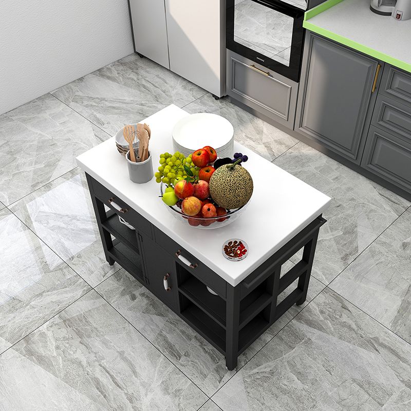 Modern Style Rolling Kitchen Cart Marble Kitchen Island Cart with Storage Cabinet