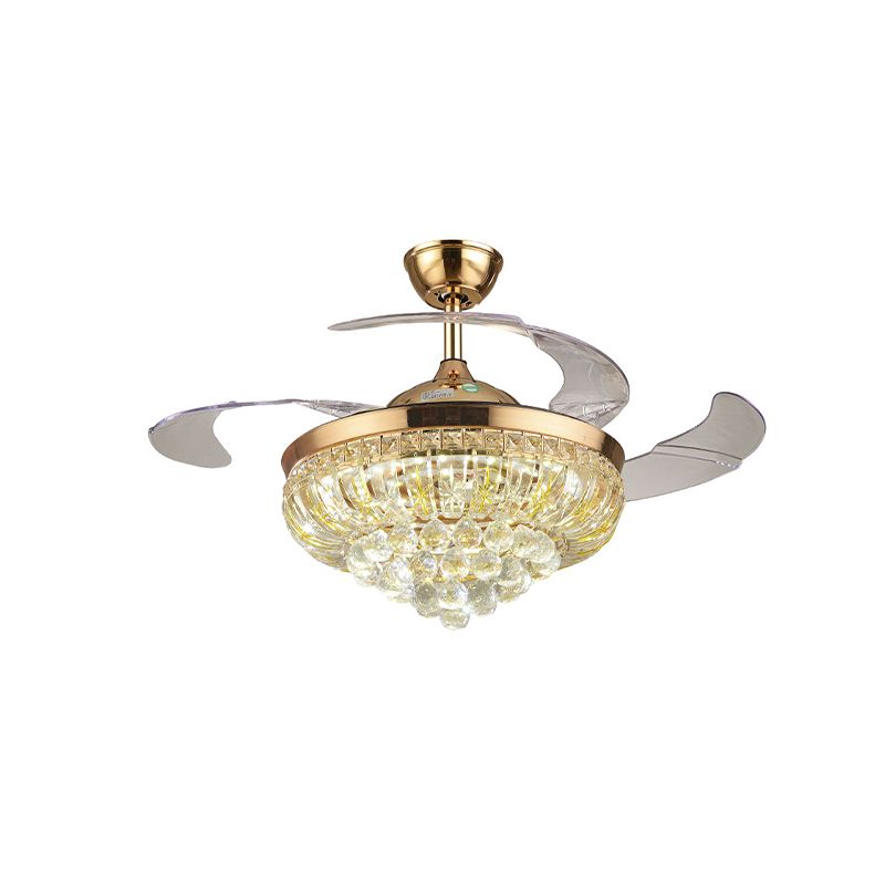 3 Blades Crystal LED Ceiling Fan Light Modernist Gold Conic Living Room Semi-Flush Mount, 42.5" W