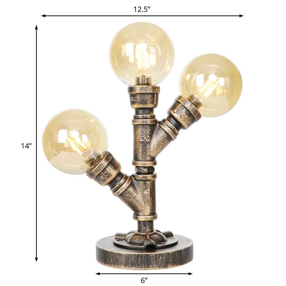 Clear/Amber Glass Antique Bronze Desk Light Globe 2/3-Light Industrial Task Lighting with Base