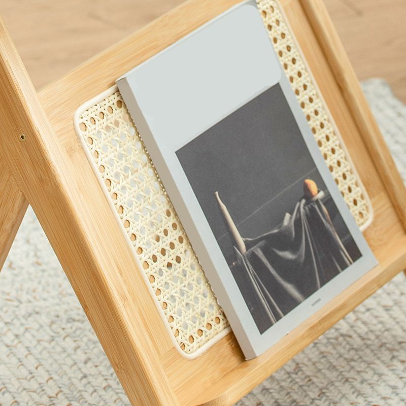 Contemporary Bamboo and Glass Bed Nightstand in Natural Oak/Walnut