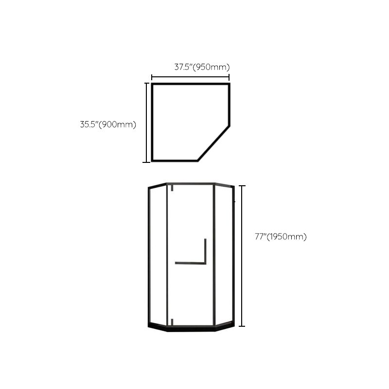 Contemporary Black Shower Enclosure Neo-Angle Semi-Frameless Clear Shower Enclosure