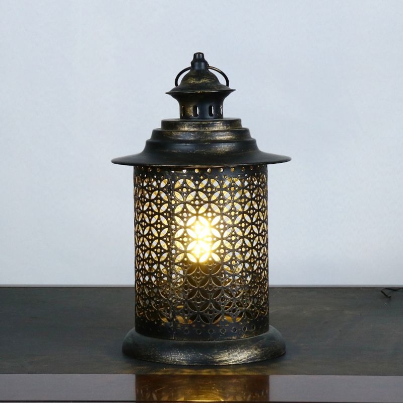 5"/6.5" Wide 1 Head Candlestick Light Antiqued Hollowed Out Metal Nightstand Lamp in Black