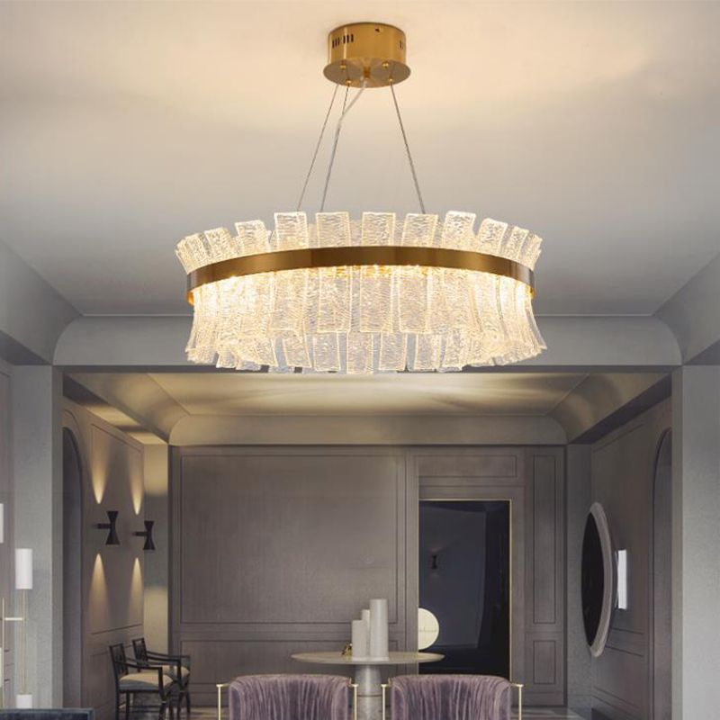 Round Ceiling Chandelier Contemporary Crystal LED Brass Hanging Pendant Light for Living Room