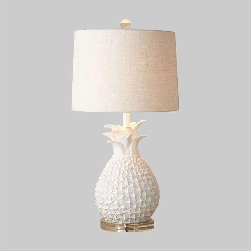 Resin Pineapple Night Lighting Cartoon 1 Bulb White/Yellow Table Lamp with Drum Fabric Shade