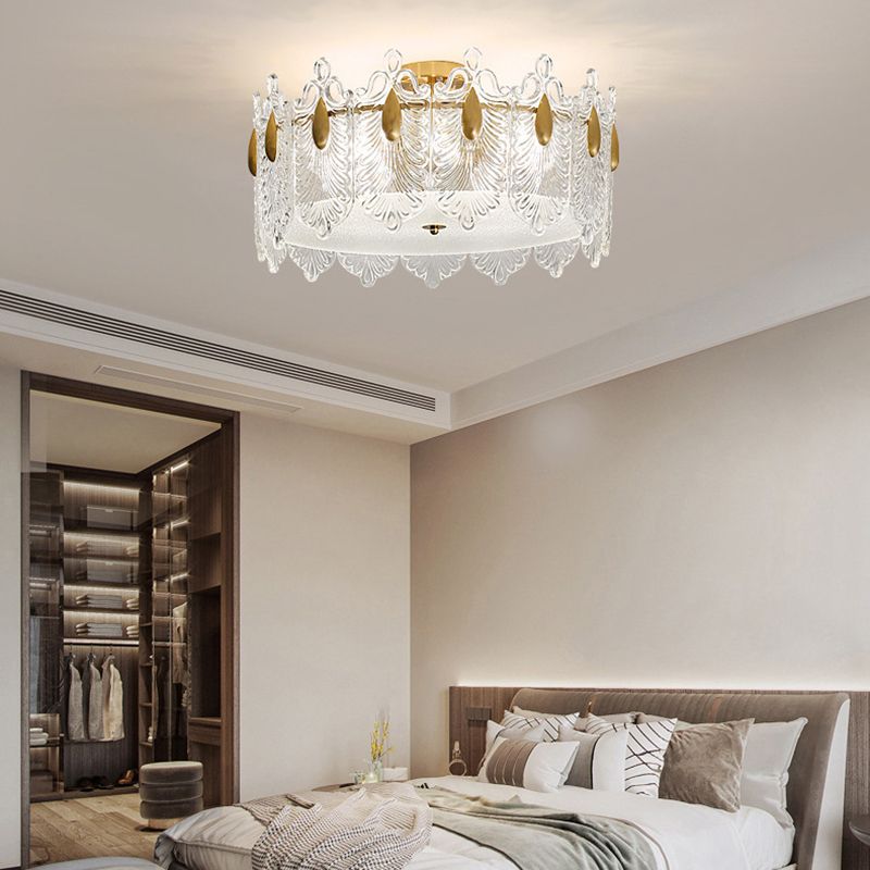 Modern Drum Ceiling Light Fixture Crystal Multiple-Light Ceiling Light