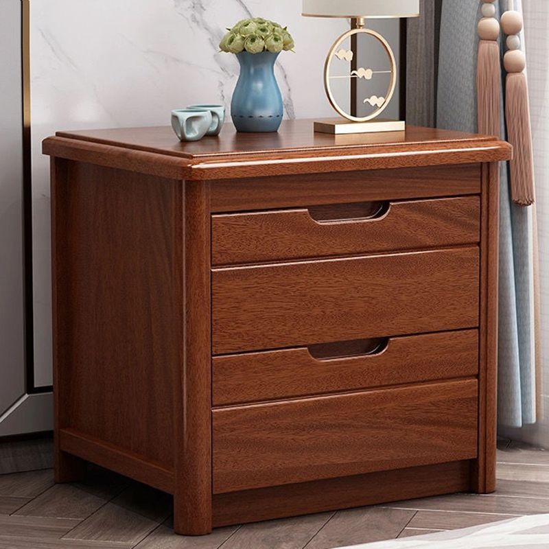 2 - Drawer Contemporary Accent Table Nightstand Walnut Wood Bed Nightstand