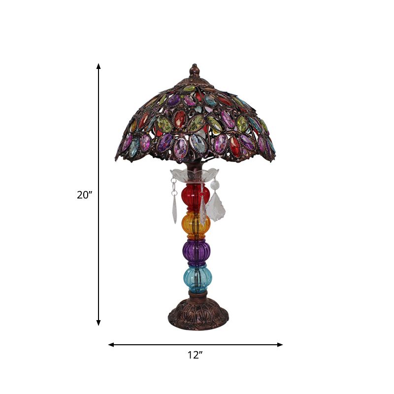 Flower Stained Glass Night Stand Lamp Bohemia 1-Bulb Living Room Table Light with Baluster Base in Bronze