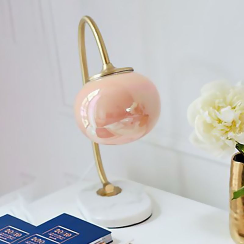 Global Study Room Reading Book Light Pink Glass LED Postmodern Table Lamp with Marble Base