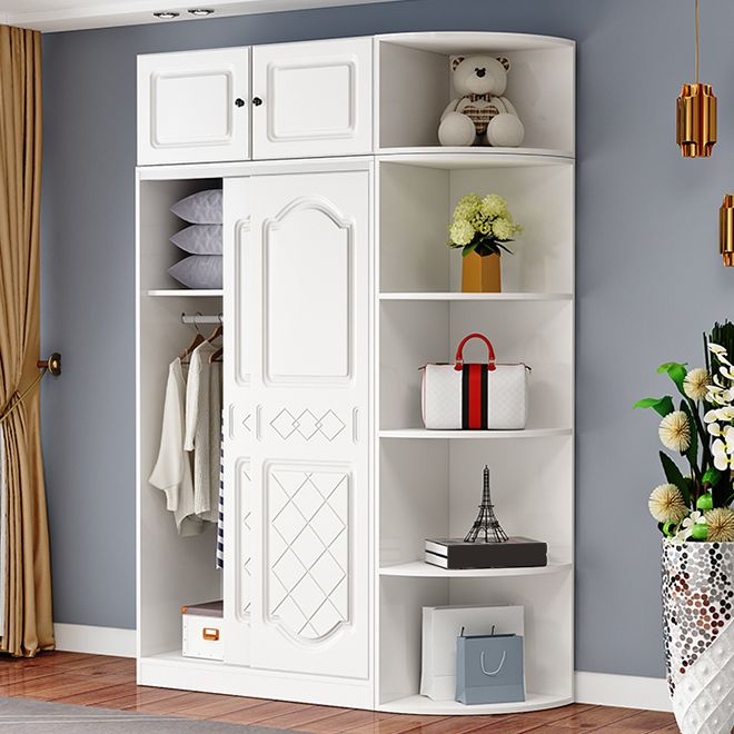 Manufactured Wood Kids Closet Modern Style Shelved Wardrobe Closet in White