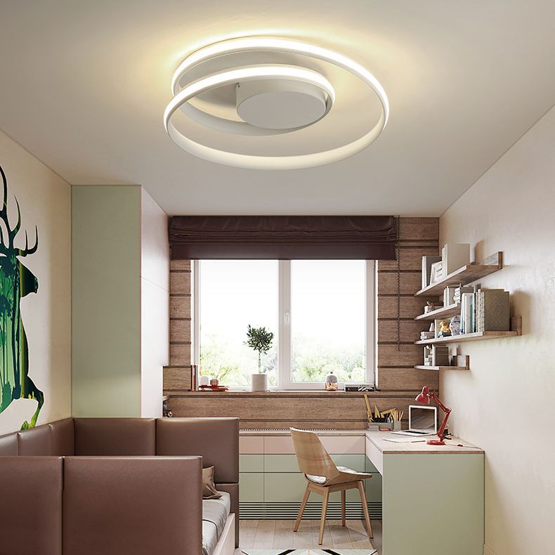 Circular Semi Flush Mount Lighting Contemporary Aluminum Ceiling Light Fixtures for Bedroom