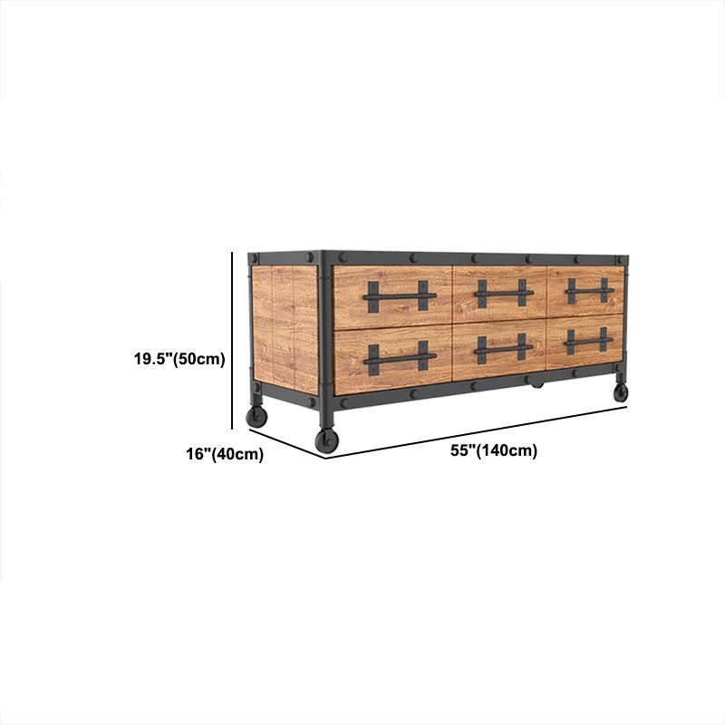 19.69"H TV Stand Industrial Style Solid Wood Brown TV Console with Drawers