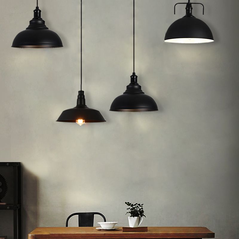 Pendants contemporains, luminaire pendentif en métal industriel en métal à 1 lumière en noir