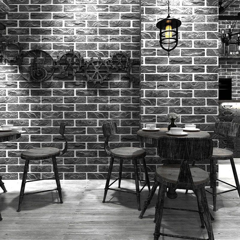 Brickwork Wallpaper Roll in Dark Color Non-Woven Fabric Wall Art for Home Decoration, 57.1 sq ft.