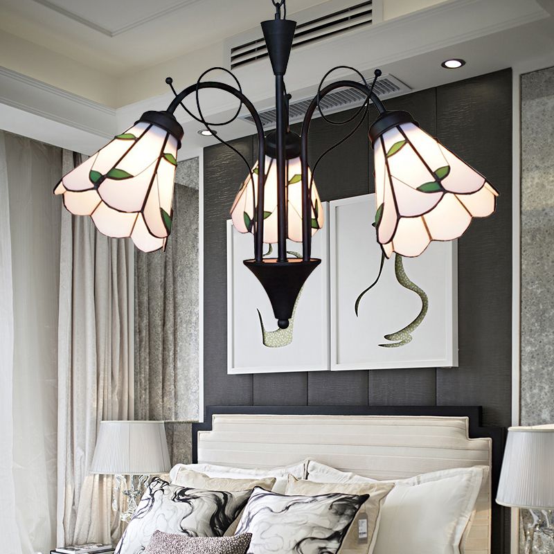 BEIGE Glass Cone appeso alla luce tradizionale lampadario a 3 soffitti leggeri per soggiorno