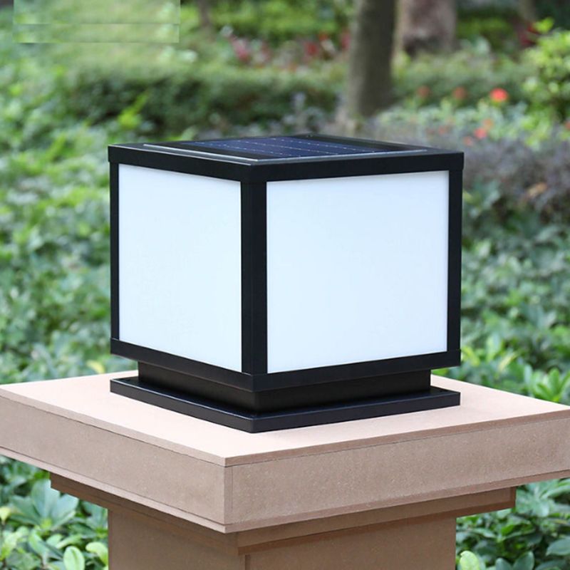 Metal Geometric Shape Outdoor Lights Modern Style 1 Light Solar Pillar Lamp in Black