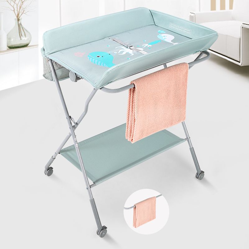 Modern Changing Table with Pad Metal Baby Changing Table with 4 Wheels