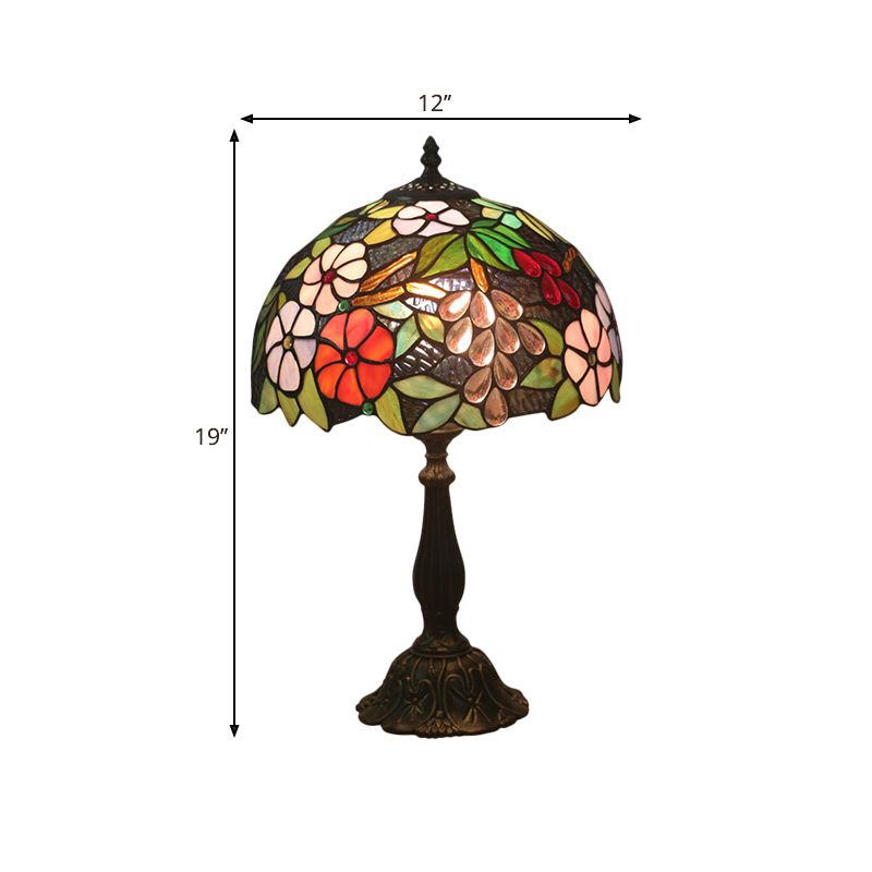 Grape and Floral Cut Glass Nightstand Lighting Tiffany 1-Light Brass Finish Night Lamp with Bowl Shade