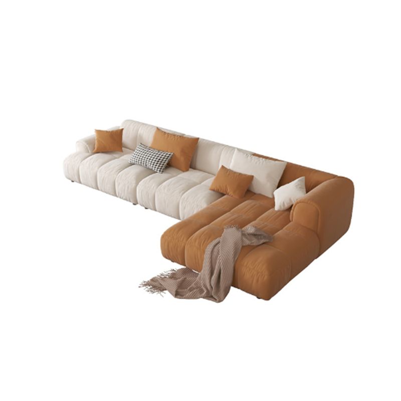 Nordic Style Sectional Sponge Padded Flannelette in Off-white/orange/orange-white Sofa