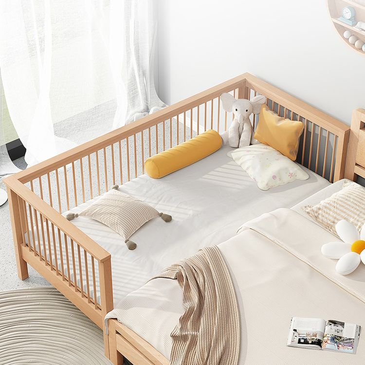 Modern Solid Wood Baby Crib Beech Nursery Bed with Guardrail