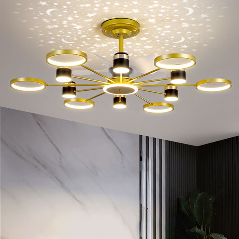 Round Shape Metal Ceiling Fans Modern Style Multi Lights Flush Ceiling Fan