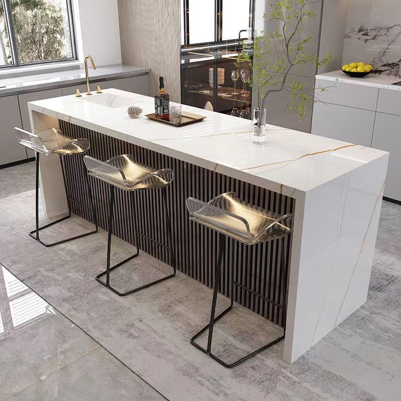 Contemporary White Marble Rectangle Bar Table for Kitchen Dining Room