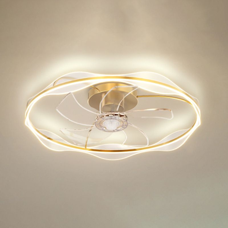 Modern LED Round Ceiling Fan Metal in Gold Finish Fan Light Fixture